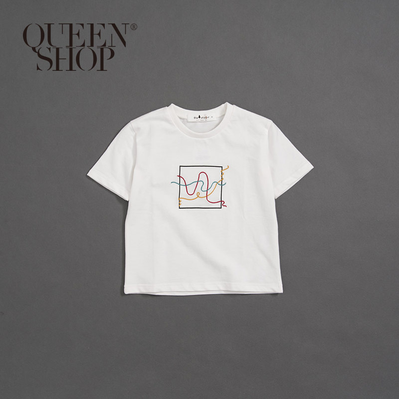 Ｑｕｅｅｎ Ｓｈｏｐ【01038124】童裝 親子系列 彩色繡線短T S/M/L/XL＊現+預＊