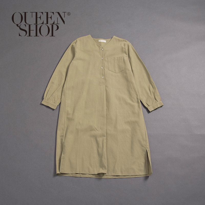 Ｑｕｅｅｎ Ｓｈｏｐ【01084735】女裝 百搭素色V領長版洋裝 兩色售 S/M＊現+預＊