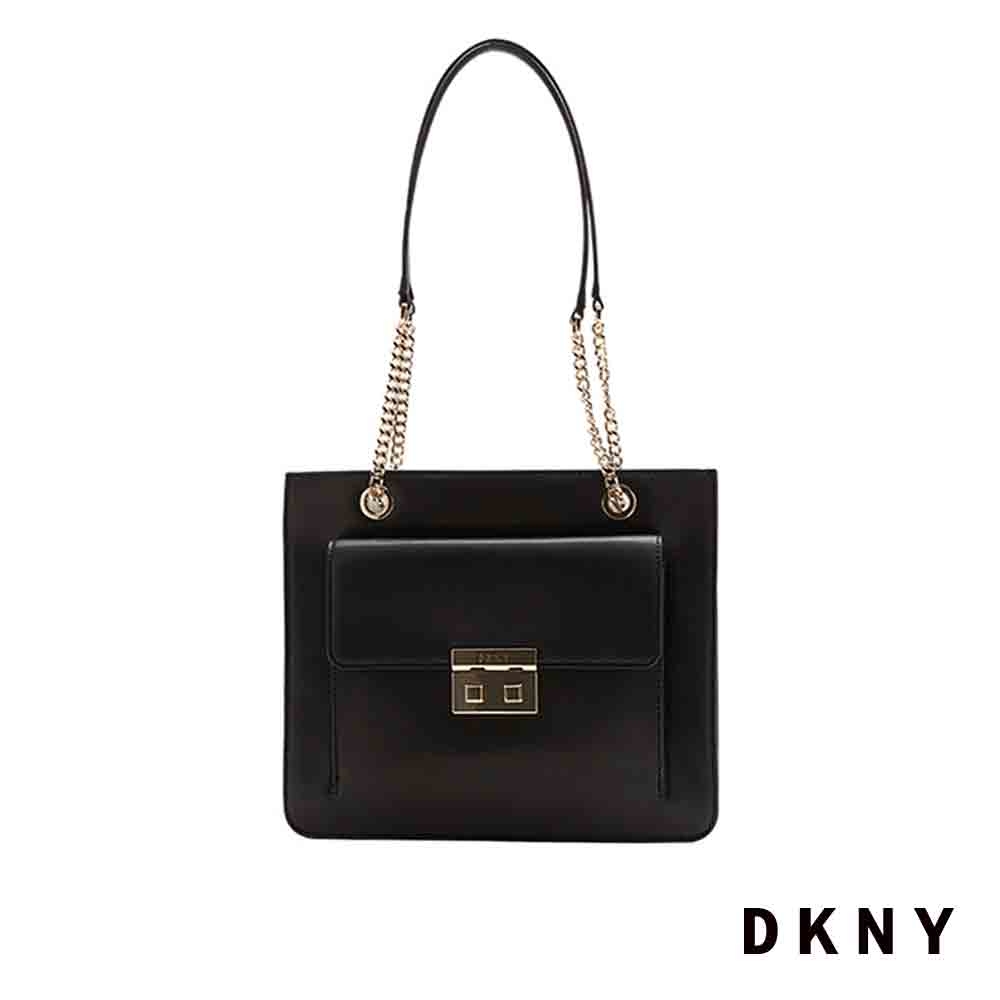 DKNY 女 肩背包 個性金屬鍊條 黑