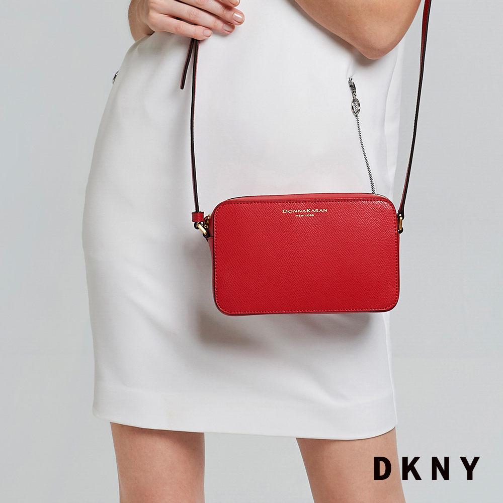 DKNY 女 斜背包 拉鍊 簡約LOGO 紅