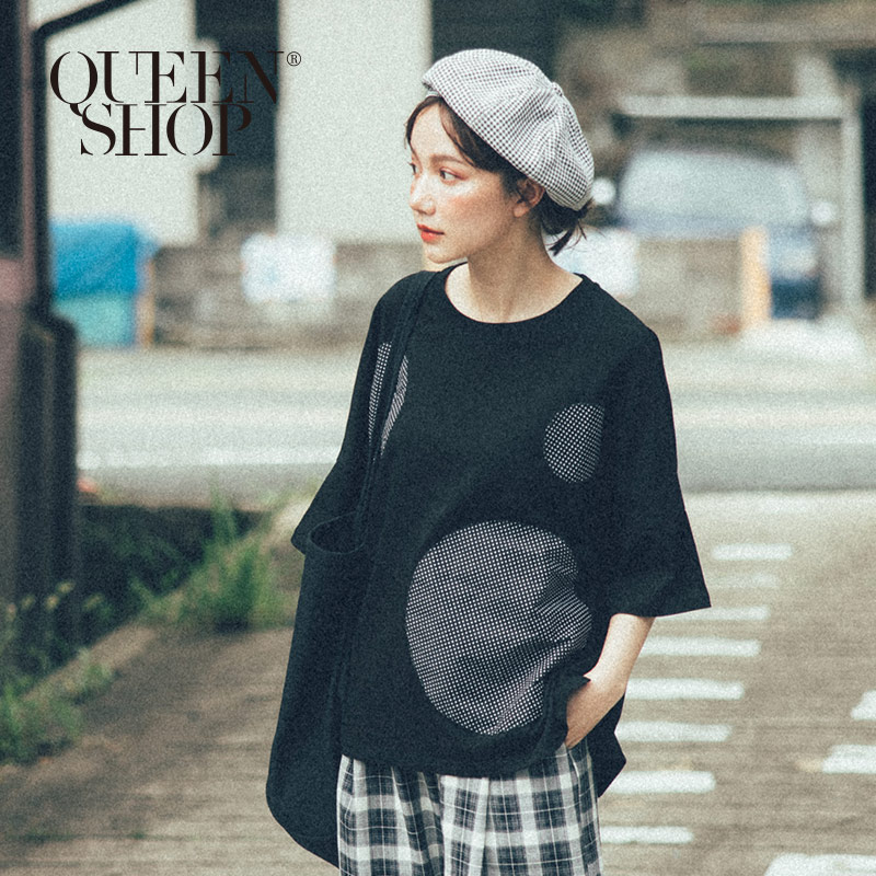 Ｑｕｅｅｎ Ｓｈｏｐ【01096328】大小圓點拼接造型短袖棉質上衣＊現+預＊