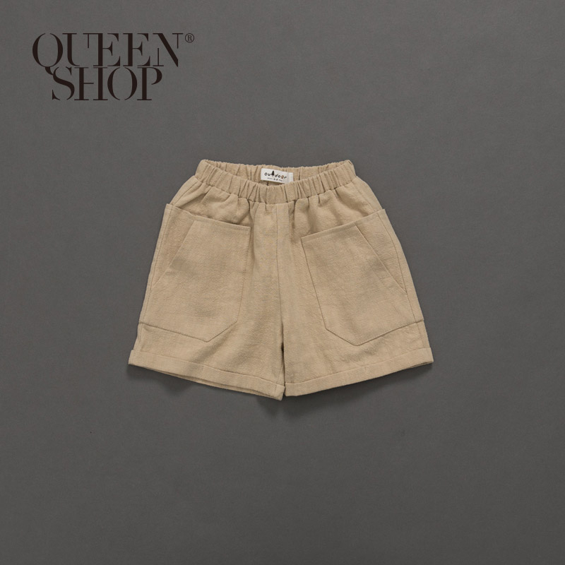 Ｑｕｅｅｎ Ｓｈｏｐ【04130050】童裝 親子系列口袋棉麻短褲 兩色售 S/M/L＊現+預＊