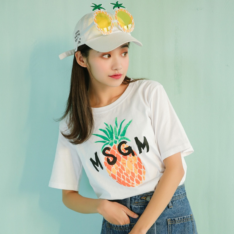 VK旗艦店 韓系時尚字母印花菠蘿短袖上衣
