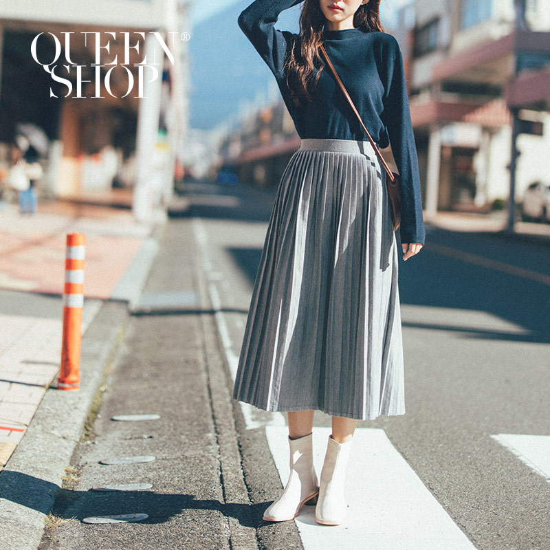 Ｑｕｅｅｎ Ｓｈｏｐ【03070091】小百褶鬆緊羅馬長裙 S/M＊現+預＊