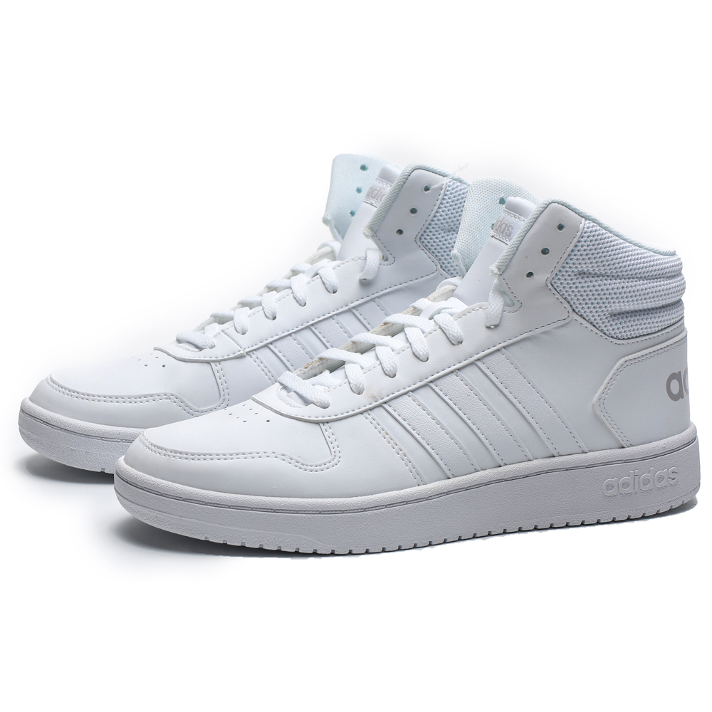 ADIDAS HOOPS 2.0 MID 全白 皮革 中筒 休閒鞋 女 (布魯克林) B42099