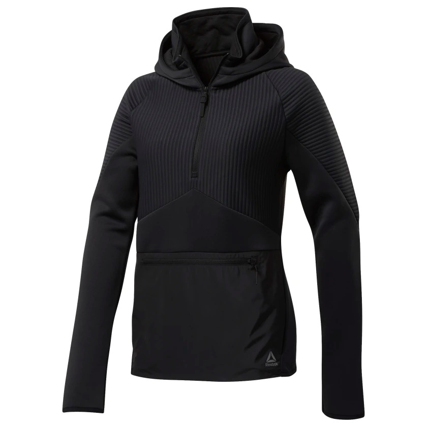 REEBOK THERMOWARM DELTAPEAK 女裝 長袖 連帽 休閒 保暖 袋鼠口袋 黑【運動世界】EC1108