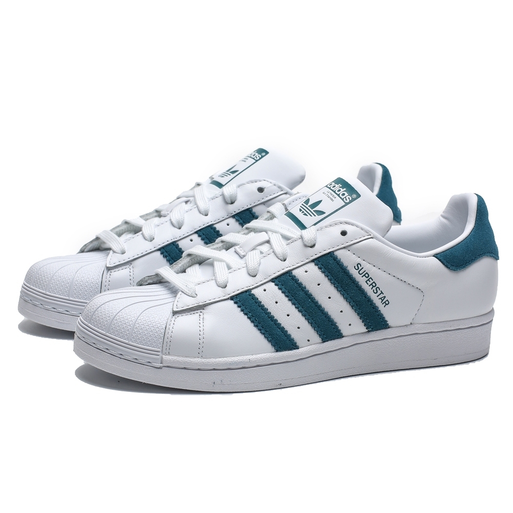 ADIDAS ORIGINALS SUPERSTAR 白 皮革 土耳其藍 麂皮logo 貝殼頭 休閒鞋 女 (布魯克林) EF9248