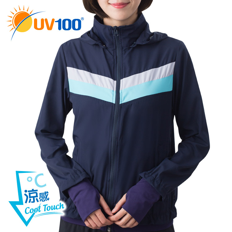 UV100 防曬 抗UV-涼感輕薄造型外套-連帽可拆