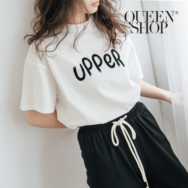 Ｑｕｅｅｎ Ｓｈｏｐ【01037917】UPPER印字棉質短T＊現+預＊