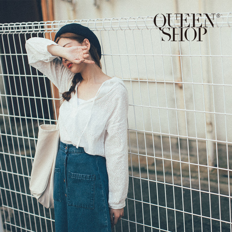 Ｑｕｅｅｎ Ｓｈｏｐ【01096322】繡花鏤空連帽上衣＊現+預＊