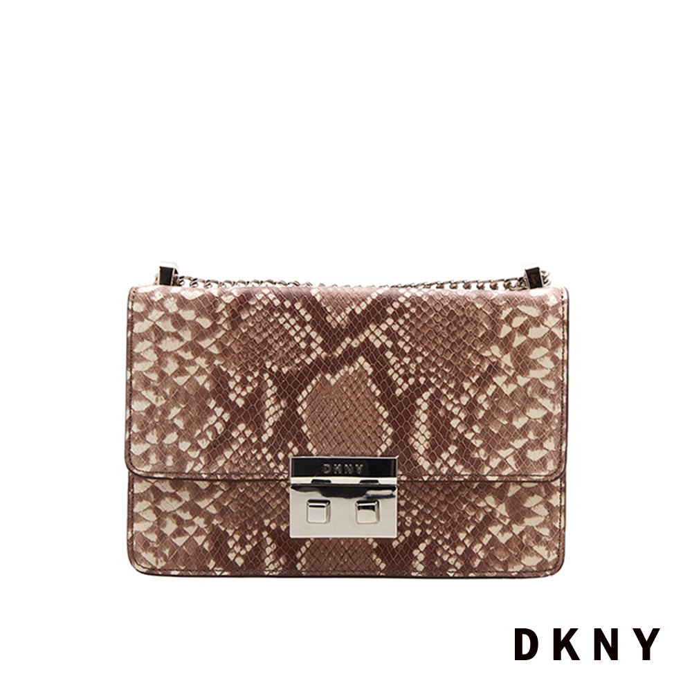 DKNY 女 斜背包 鍊條 動物圖騰 卡其