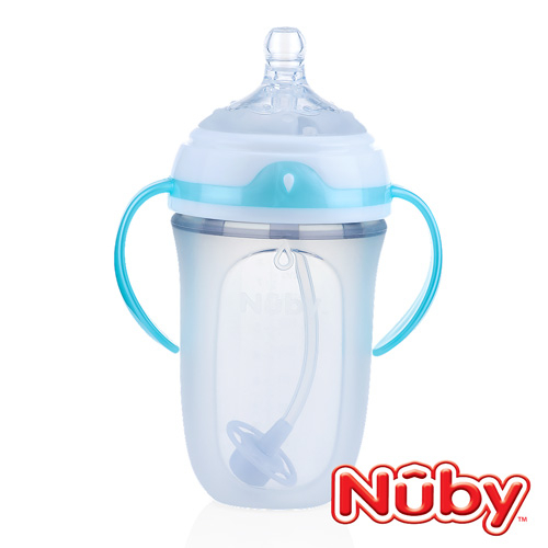 Nuby Comfort 寬口徑防脹氣矽膠奶瓶 250ml (360度滾珠吸管)