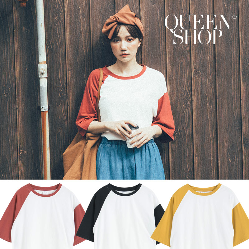 Ｑｕｅｅｎ Ｓｈｏｐ【01038002】不對稱袖撞色圓領T 三色售＊現+預＊