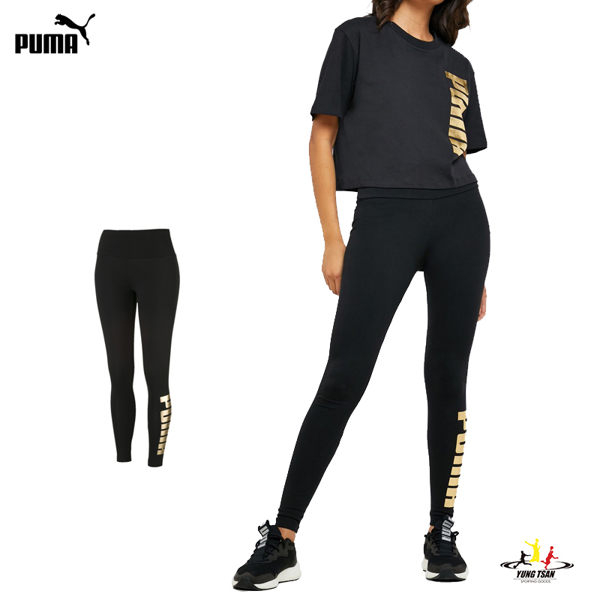 Puma Holiday 女 黑金 緊身褲 長褲 運動褲 Leggings 健身 瑜珈 慢跑 棉質 長褲 58176901