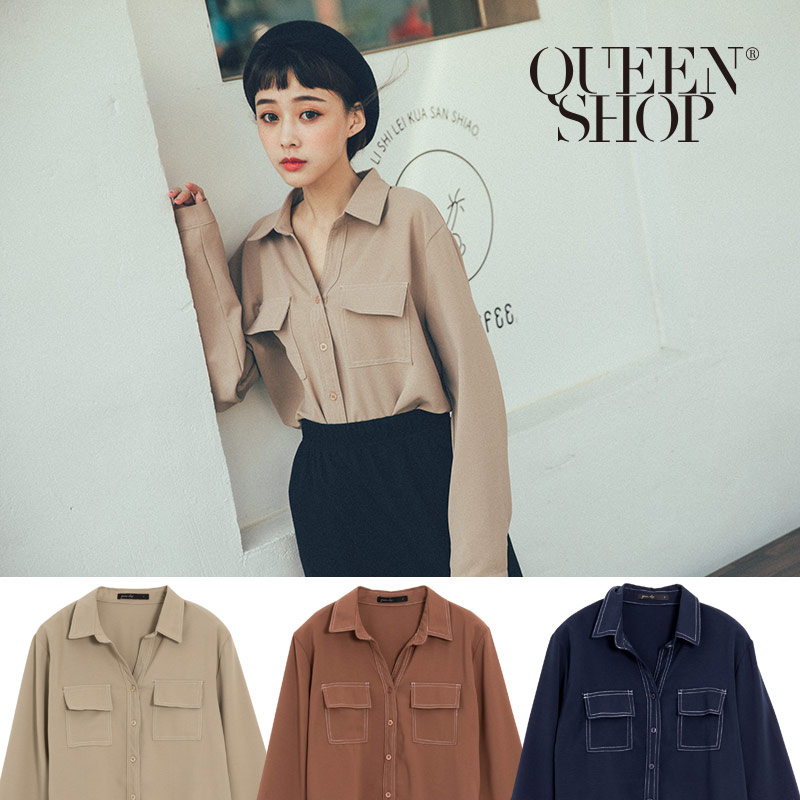 Ｑｕｅｅｎ Ｓｈｏｐ【01023591】雙口袋車線設計襯衫 三色售＊現+預＊