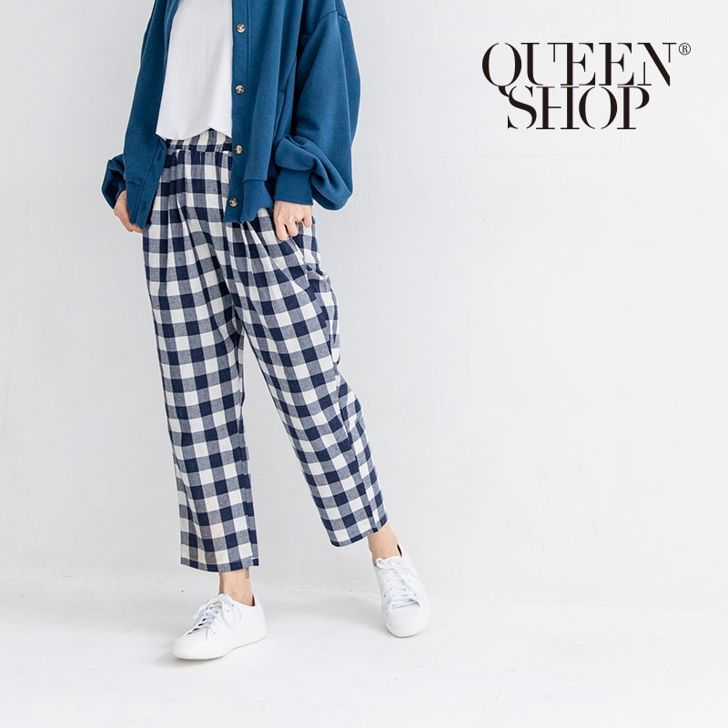 Ｑｕｅｅｎ Ｓｈｏｐ【04080121】配色格紋打摺老爺褲＊現+預＊