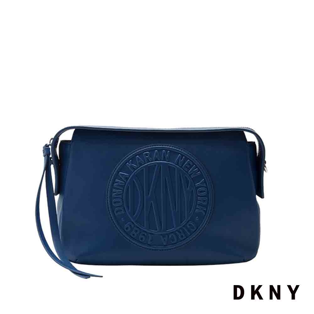 DKNY 女 斜背包 方型 LOGO真皮 藍