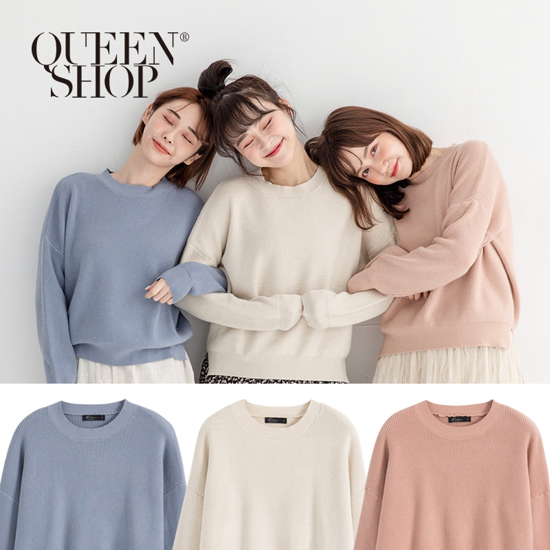 Ｑｕｅｅｎ Ｓｈｏｐ【01012279】圓領素面前短後長針織上衣 三色售＊現+預＊