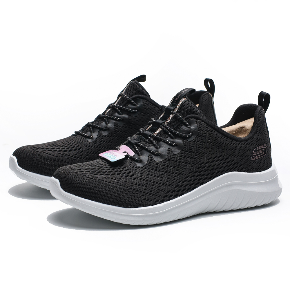 SKECHERS ULTRA FLEX 白底 黑 假鞋帶 休閒鞋 女 (布魯克林) 13350BKW