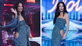 Katy Perry Shimmers in Metallic Blue Coperni ‘Sponge’ Dress With Hip Exposures on ‘American Idol’