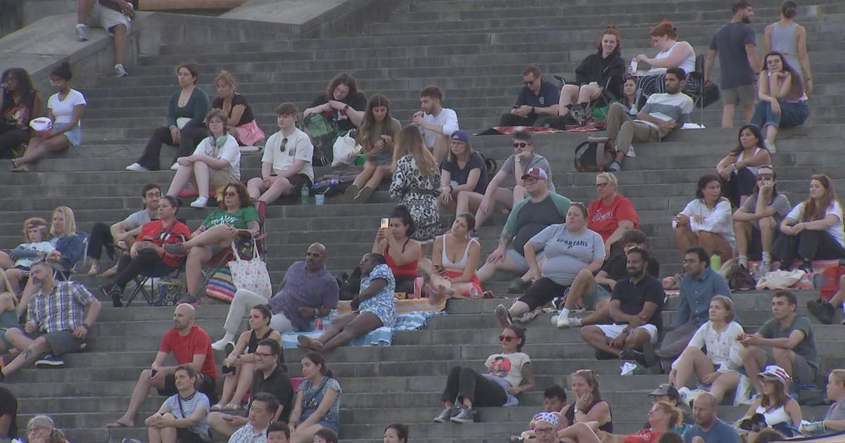 Hundreds pack the Art Museum steps in Philadelphia for "Rocky" movie night