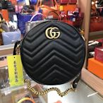 ☆最愛二手精品☆ GUCCI 全新黑色MARMONT MINI ROUND 金鍊圓型斜背包圓餅包 550154