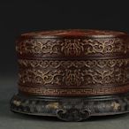 清乾隆--仿古銅雕刻福壽胭脂盒高度8.5cm，口徑11.8cm，底徑13.2cm。-41900