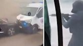 First video of exact moment gang crash into prison van to free 'The Fly'