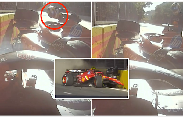 Unseen footage shows a furious Sergio Perez confronting Carlos Sainz after Azerbaijan GP crash