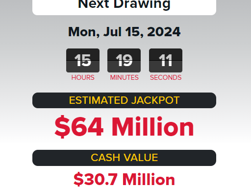 Powerball winning numbers for Monday, July 15, 2024 lottery drawing. Jackpot at $64M