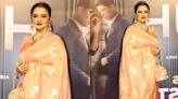 Rekha steals spotlight in peach silk saree with gold potli at Ulajh screening