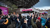 People form a human chain around Slovakia’s public broadcaster that government wants to take over