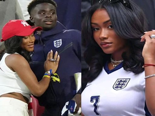 Bukayo Saka celebrates with girlfriend Tolami after England victory