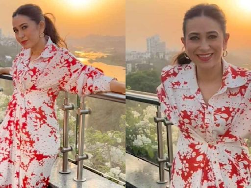 Karisma Kapoor’s red and white printed maxi dress is the best choice for chill brunch date
