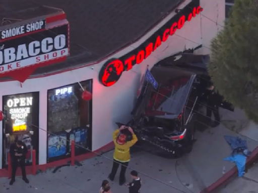 1 hospitalized, 1 arrested for DUI after collision causes car to veer into Valley Glen shop