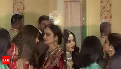 ...Radhika Merchant wedding: Aishwarya Rai Bachchan, daughter Aaradhya and Rekha greet each other with warm hugs and kisses | Hindi Movie News - Times of India