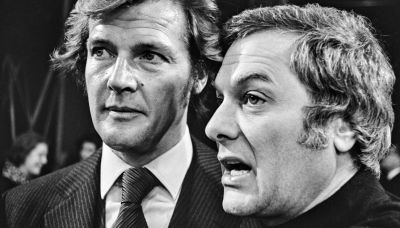 Roger Moore, left, and Tony Curtis in the TV show "The Persuaders!," U.K., May 1971.