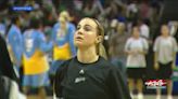 Las Vegas Aces' head coach and South Dakota native Becky Hammon speaks in Sioux Falls