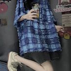 夏季薄款小眾格子襯衫女新款韓版設計感甜酷獨特別致寬松半袖上衣-miss木木女裝