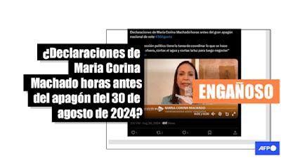 Video de Machado en 2021 circula en agosto de 2024 erróneamente vinculado a un apagón en Venezuela