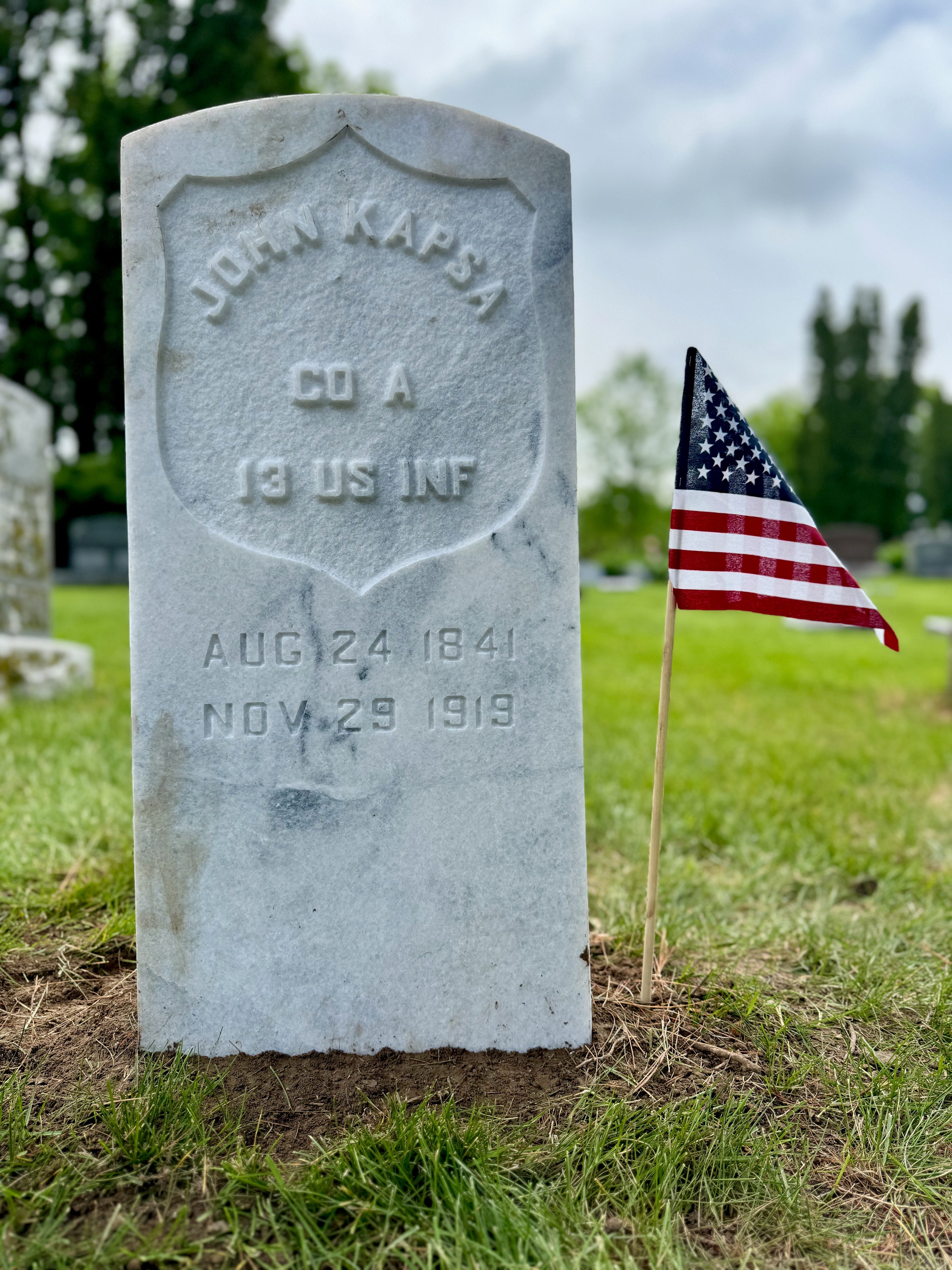 Civil War veteran John Kapsa's unmarked grave receives headstone after 105 years after death