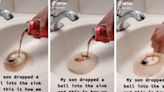 Mom shares a clever hack for removing a stuck toy ball from a sink