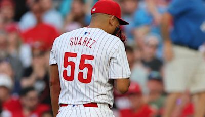 Phillies left-hander Suárez departs with left hand contusion after being hit by line drive