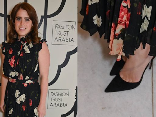 Princess Eugenie Steps Out in Florals and Classic Black Pumps for FTA Prize Winners Celebration