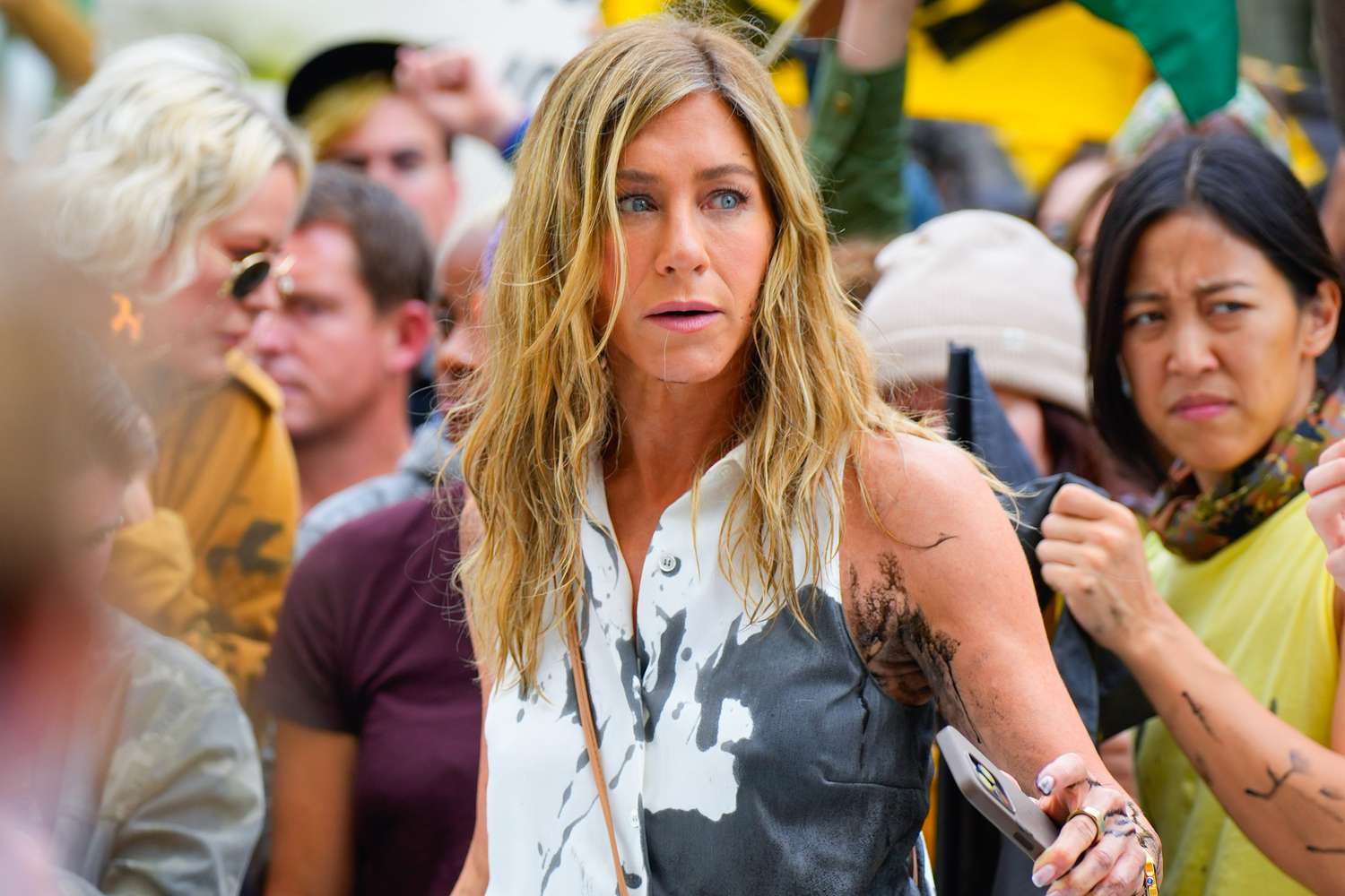 Jennifer Aniston gets doused in oil while filming 'The Morning Show'