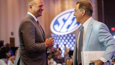 Nick Saban is back at SEC Media Days, 6 months after retiring and asking the questions now