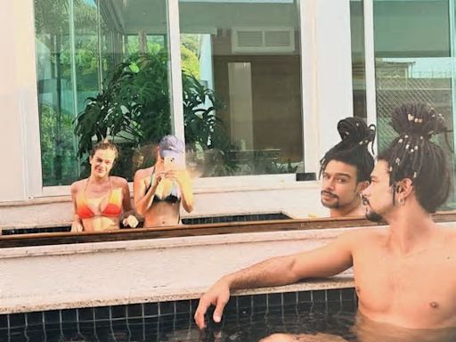 Sextou! Mariana Molina curte piscina com Sophia Abrahão e Sérgio Malheiros; veja fotos