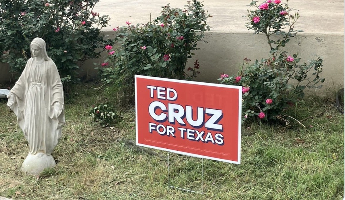 Elections regulator hearing complaint about Ted Cruz has yard sign for senator's campaign