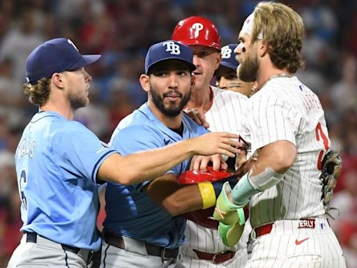 Phillies, Rays benches clear after struggling Tampa Bay reliever hits Nick Castellanos with pitch