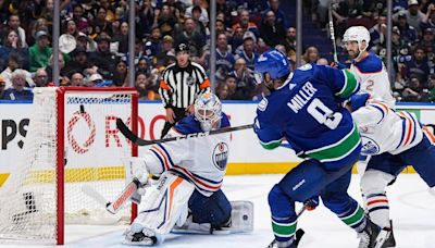 Miller scores late, Canucks grind out 3-2 win over Oilers in Game 5